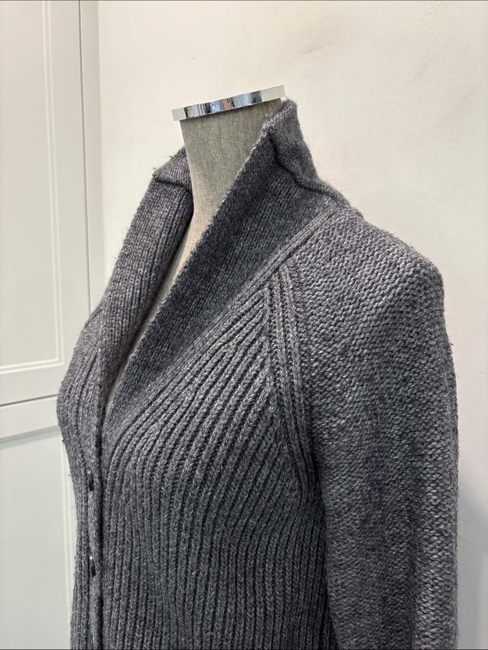 J.Crew Grey Wool Mohair Chunky Shawl Collar Cardigan Sweater Size L - Picture 7 of 15
